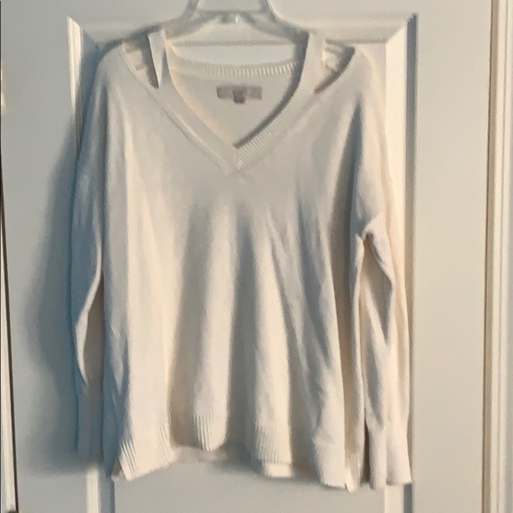 Cream oversize knit sweater w/ neck cutouts